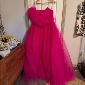 Fuchsia one sleeve prom, quinceañera, Barbie party dress.